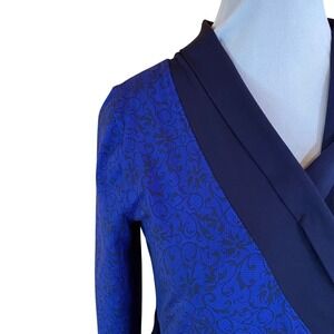 Athleta Blue Floral Wellington Faux Wrap Dress Long Sleeve Midi Size M